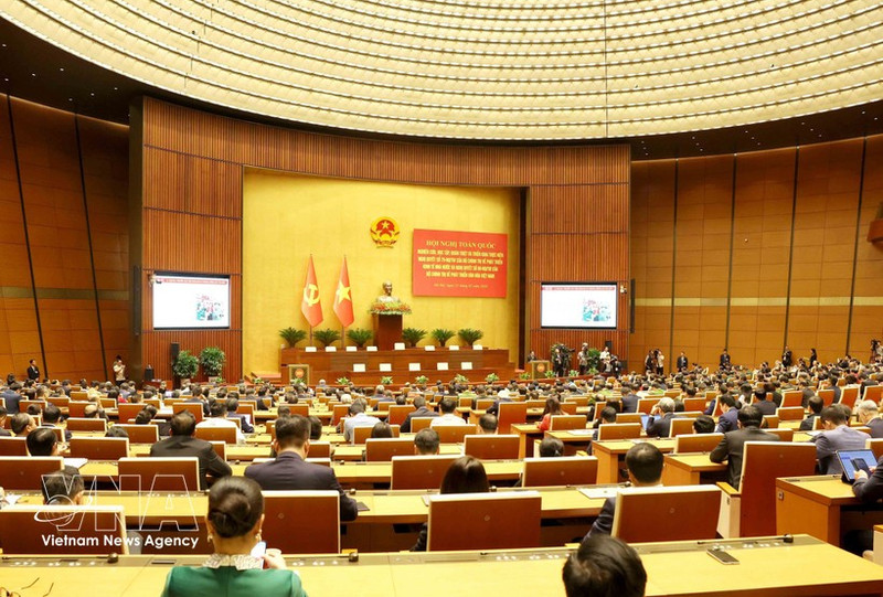 A view of the nationwide conference in Ha Noi on February 25 to study, disseminate and implement the Politburo’s Resolution No. 79 and Resolution No. 80. (Photo: VNA)
