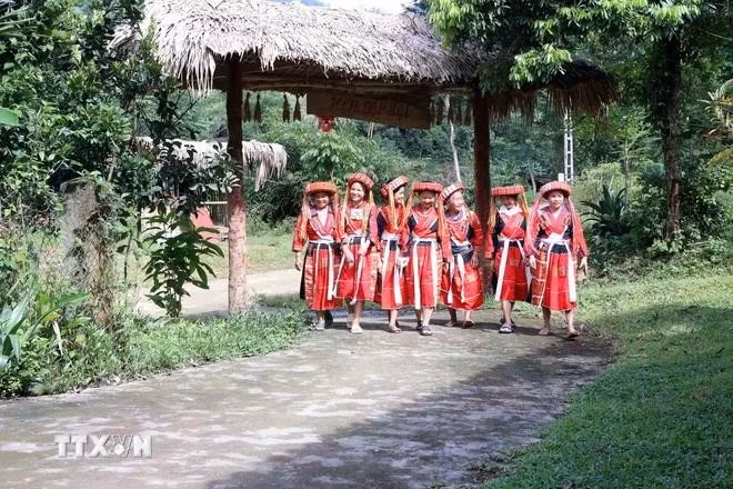 Pa Then ethnic women in Tuyen Quang province, shine in their vibrant traditional attire. (Photo: VNA)