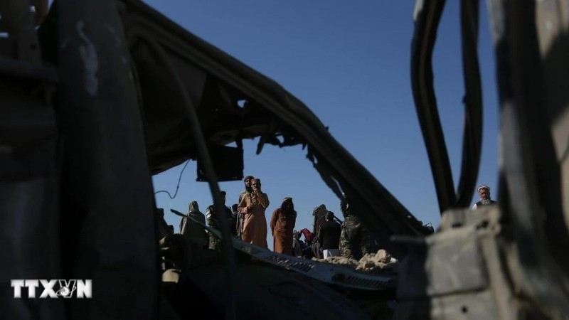 Vehicles destroyed after an airstrike in Nangarhar, Afghanistan. (Photo: Xinhua/VNA)