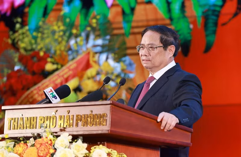Prime Minister Pham Minh Chinh addresses the ceremony in Hai Phong city on June 30. (Photo: VNA)