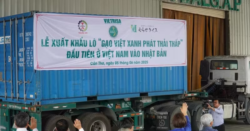 The first batch of low-carbon footprint rice is exported to Japan on June 5. (Photo: VNA)