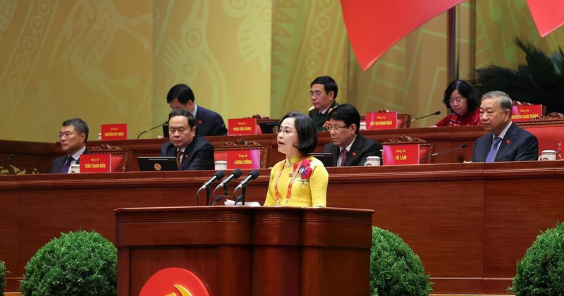 NA Vice Chairwoman Nguyen Thi Thanh delivers a presentation at the plenary discussion of the ongoing 14th National Party Congress on January 21. (Photo: VNA)