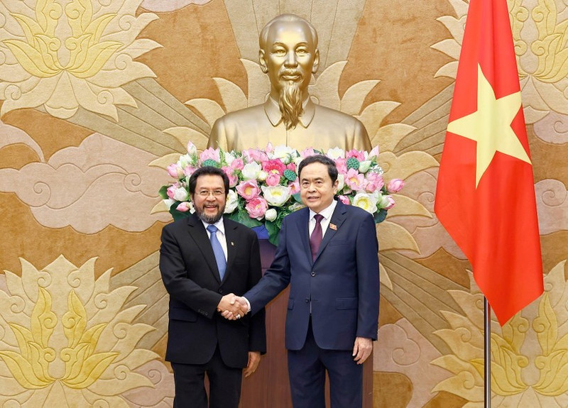 NA Chairman Tran Thanh Man (R) meets with Yorrys Raweyai, Deputy Speaker of the Regional Representative Council (DPD) of Indonesia, in Ha Noi on July 10, 2025. (Photo: VNA)