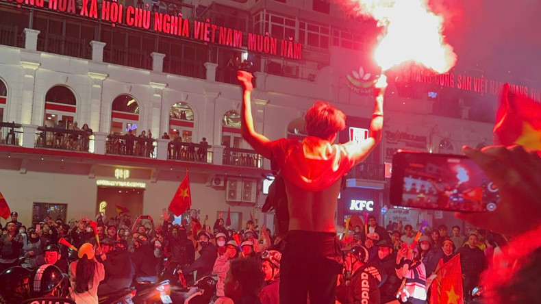 Flames were also lit by fans. Flames were also lit by fans.