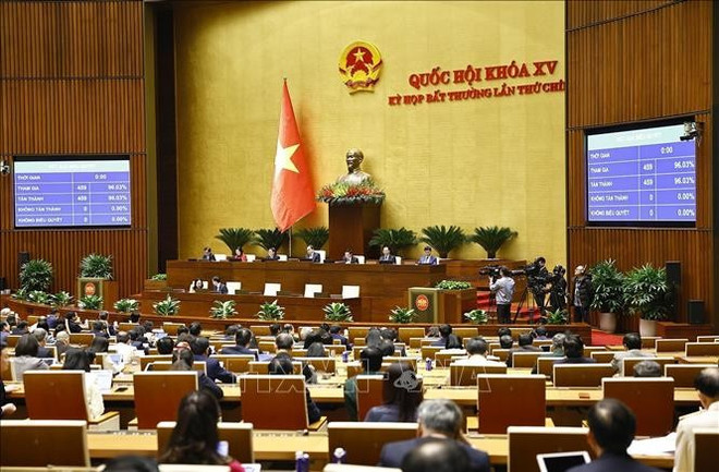 The National Assembly adopts the Resolution No. 188/2025/QH15 on February 19, 2025. (Photo: VNA) The National Assembly adopts the Resolution No. 188/2025/QH15 on February 19, 2025. (Photo: VNA)