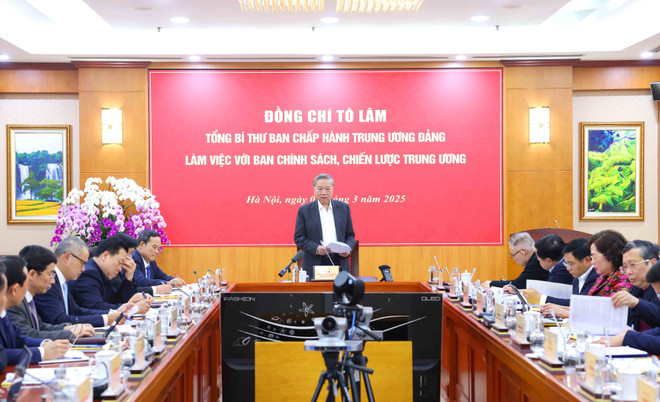 Party General Secretary To Lam speaks at the working session with the Party Central Committee's Commission for Policies and Strategies on March 7. (Photo: VNA)