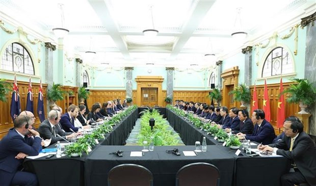 The talks between the Vietnamese and New Zealand PMs in Wellington on March 11 (Photo: VNA)