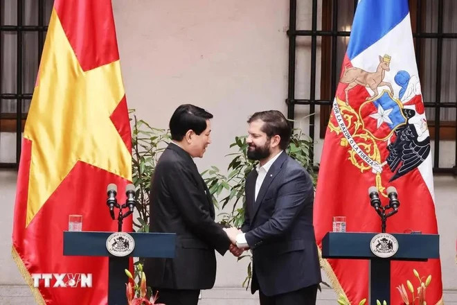 President Luong Cuong (left) and his Chilean counterpart Gabriel Boric Font. (Photo: VNA)