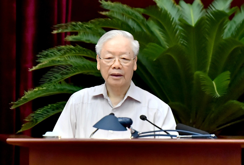 General Secretary Nguyen Phu Trong speaks at the Preliminary Conference, on reviewing one year of activities of the Provincial Steering Committee for Prevention and Control of Corruption and Negative Phenomena. (Photo: Dang Khoa)