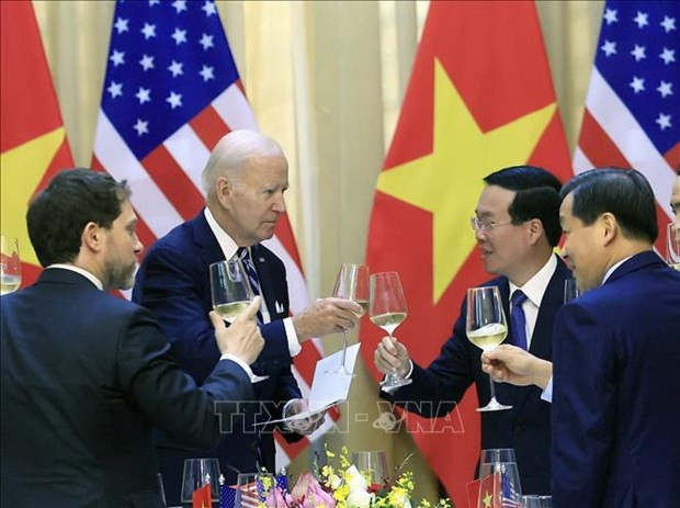 Vietnamese and US leaders at the banquet. (Photo: VNA)
