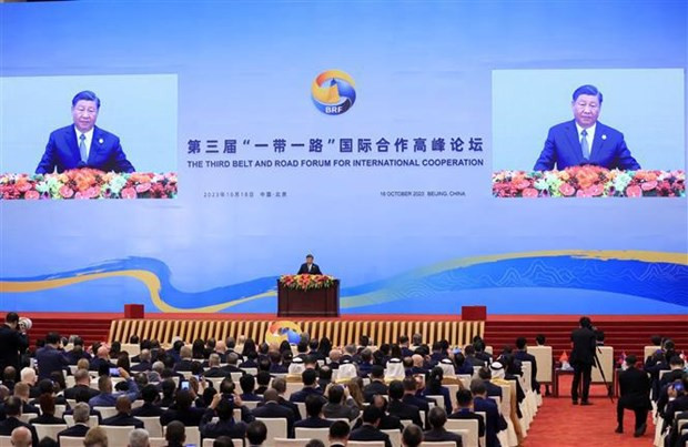 General Secretary of the Communist Party of China and President Xi Jinping delivers his remarks at the forum's opening ceremony in Beijing on October 18, 2023. (Photo: VNA)