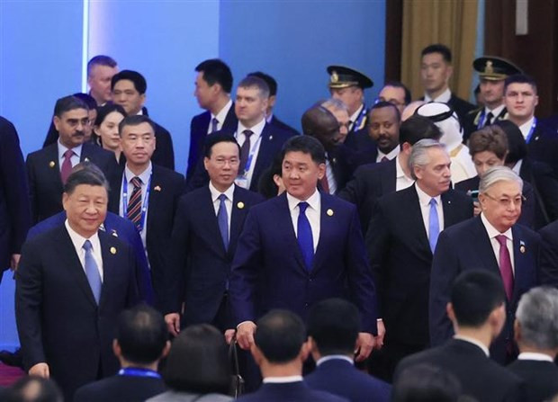 President Vo Van Thuong, Chinese President Xi Jinping, and other leaders attend the opening ceremony of the forum in Beijing on October 18, 2023. (Photo: VNA)