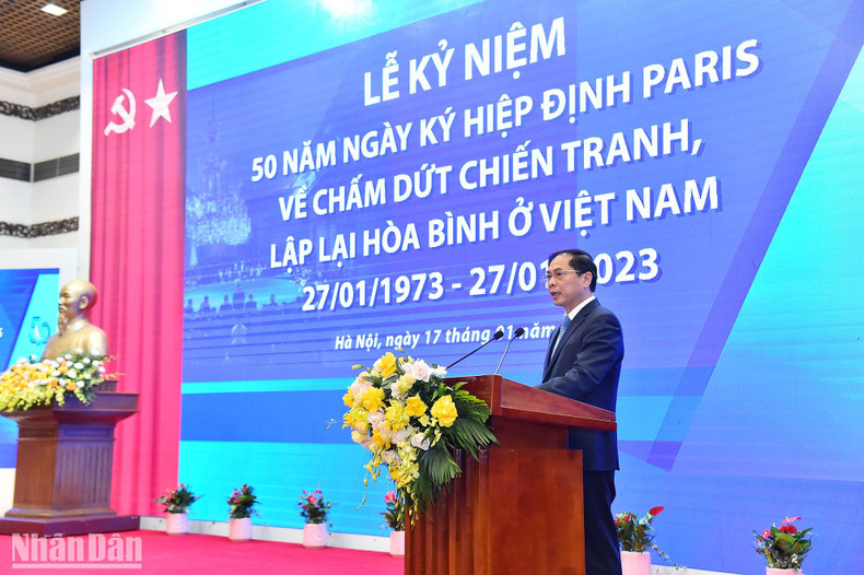 Foreign Minister Bui Thanh Son delivered the opening speech to mark the 50th anniversary of the Paris Agreement on Ending the War and Restoring Peace in Vietnam (Paris Peace Accords) (January 27, 1973-2023).