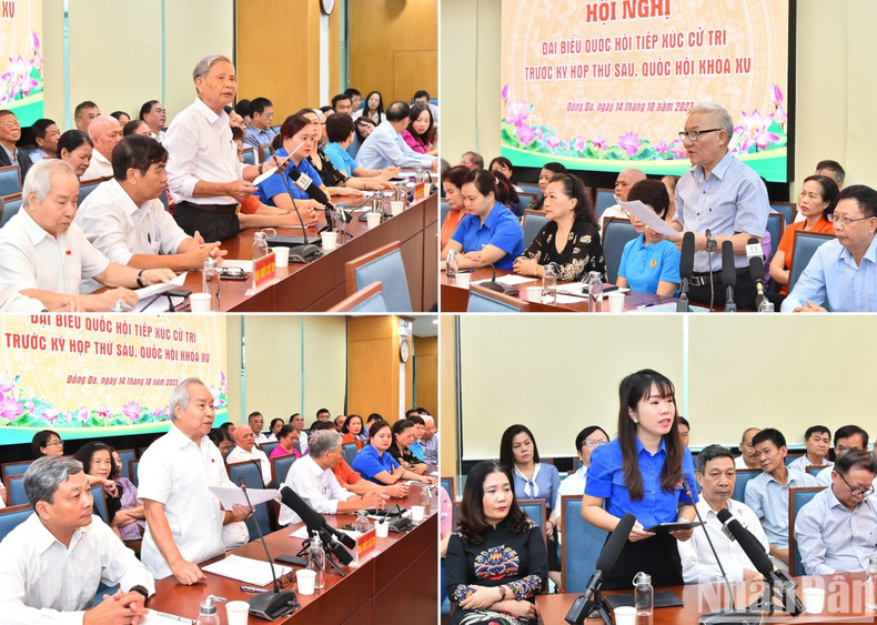Voters in Dong Da, Ba Dinh and Hai Ba Trung districts asked questions at the meeting. Voters in Dong Da, Ba Dinh and Hai Ba Trung districts asked questions at the meeting.