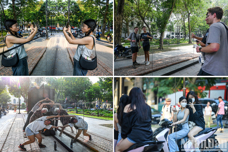 Not only locals but also foreign tourists are interested and stop to take interesting reflection moments in the mirror.