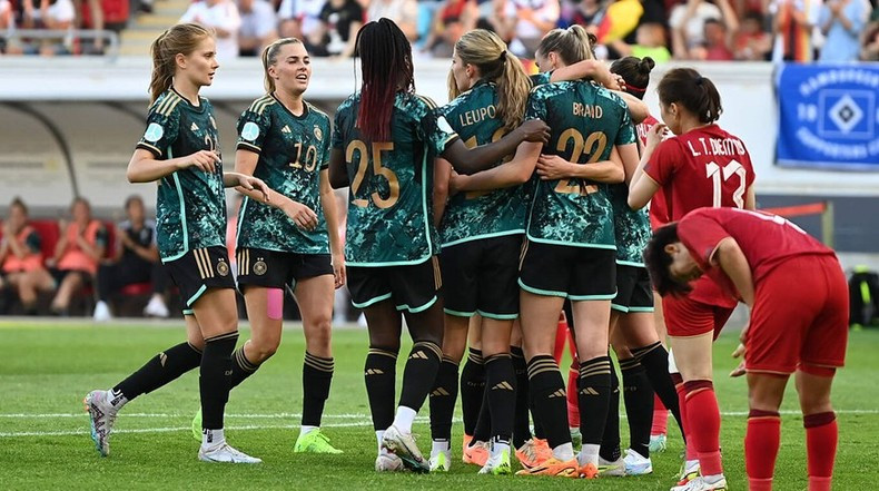 The German team celebrated for the second time in this match. (Source: DFB) The German team celebrated for the second time in this match. (Source: DFB)