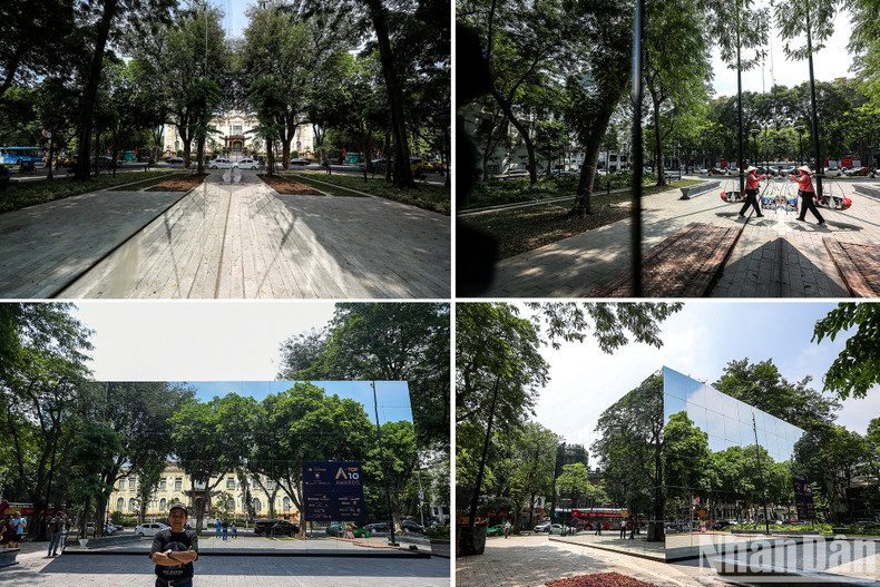 This is an exhibition entitled “Top 10 Awards Pavilion”. The project is erected with 4 large glass faces arranged in a closed box, with 4 sides around the fountain of the Dien Hong flower garden.