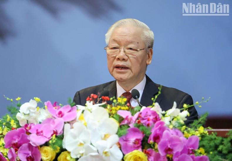Party General Secretary Nguyen Phu Trong delivers a speech at the Congress.