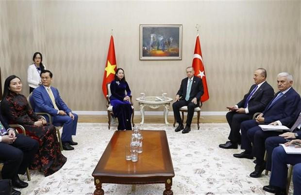 Vice President Vo Thi Anh Xuan and Turkish President Recep Tayyip Erdogan at the meeting in Astana on October 13. (Photo: VNA) Vice President Vo Thi Anh Xuan and Turkish President Recep Tayyip Erdogan at the meeting in Astana on October 13. (Photo: VNA)