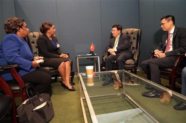Permanent Deputy Prime Minister Pham Binh Minh meets with Guinea-Bissau Foreign Minister Suzi Carla Barbosa. (Photo: VNA)