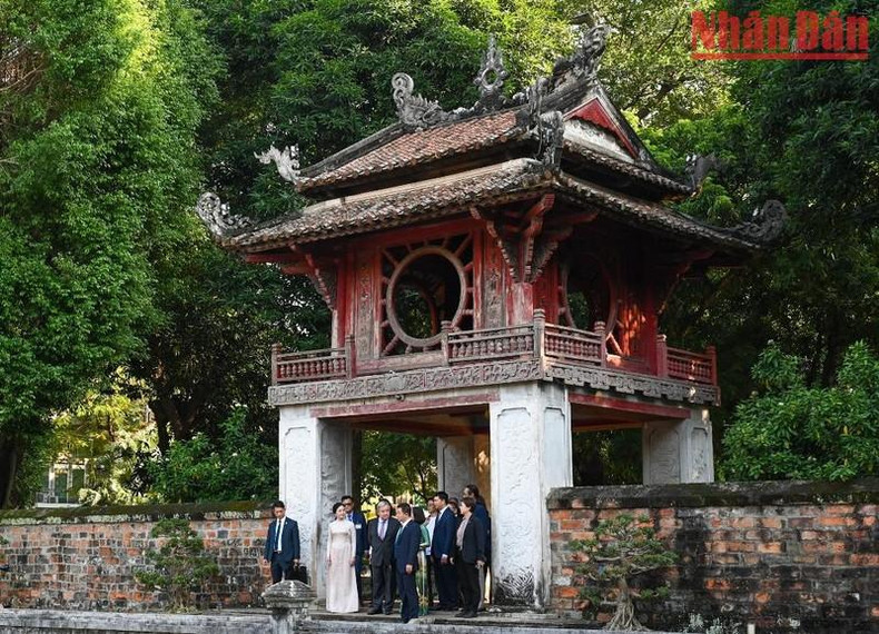 United Nations Secretary-General Antonio Guterres at Khue Van Cac (the pavilion of the constellation of literature), which has been the official symbol of Hanoi since 1999.