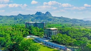 The Heritage Park of Vietnamese Scientists stands out amid lush green surroundings. (Photo: MEDDOM)
