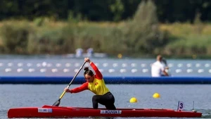 Rower Nguyen Thi Huong competes at the Paris 2024 Olympics in August last year. (Photo: VNA)