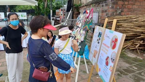 Visitors experience making handicraft products at the event. (Photo: nhandan.vn)