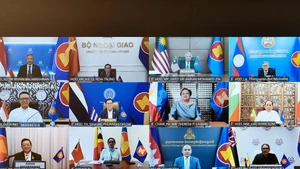 The special ASEAN foreign ministers’ meeting on the Middle East situation is held online on March 13. (Photo: Vietnamese Ministry of Foreign Affairs)