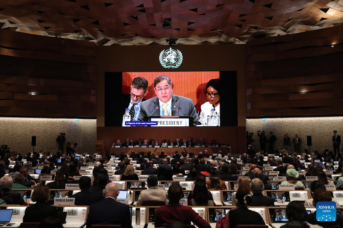 The 78th World Health Assembly is held in Geneva, Switzerland, May 20, 2025. The World Health Assembly, the highest decision-making body of the World Health Organization, adopted the global pandemic agreement here on Tuesday. (Photo: Xinhua)