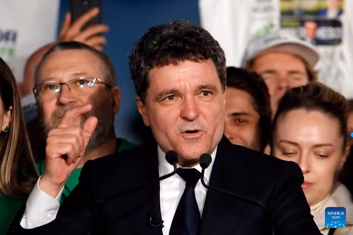 Nicusor Dan, the mayor of Bucharest and an independent candidate, speaks after the first exit poll of Romania's presidential runoff in Bucharest, Romania, May 18, 2025. Nicusor Dan has won Romania's presidential runoff election, defeating his rival George Simion, according to near-complete official results published Sunday night by the country's Permanent Electoral Authority (AEP). (Photo: Xinhua) 