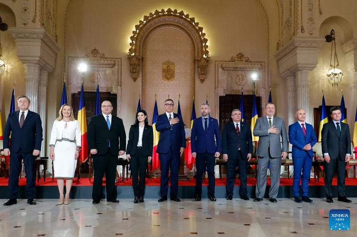 Candidates for Romania's presidency attend an electoral debate organised by Romania's state television channel at the Cotroceni palace in Bucharest, Romania, April 29, 2025. Romanians will vote in the first round of presidential elections on May 4. (Photo: Xinhua)