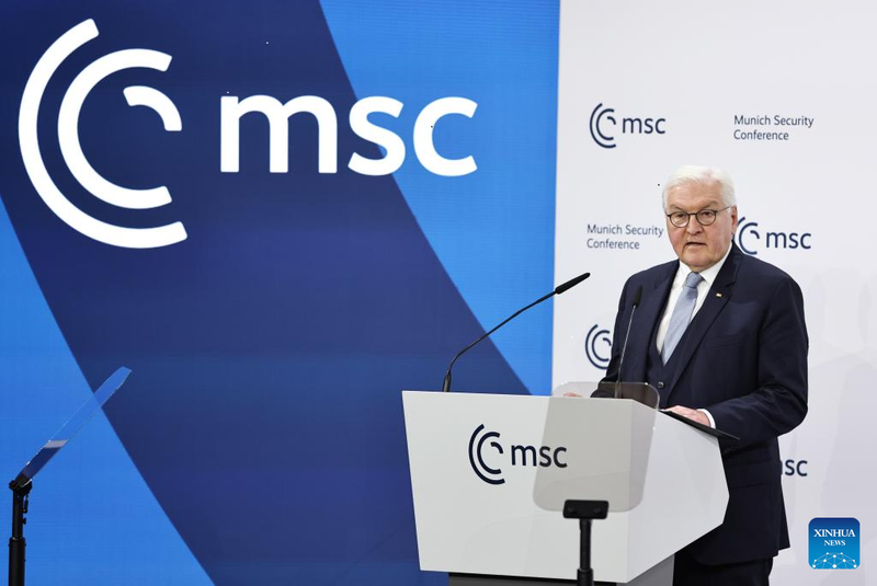 German President Frank-Walter Steinmeier addresses the opening ceremony of the 61st Munich Security Conference (MSC) in Munich, Germany, Feb. 14, 2025. The 61st MSC kicked off here on Friday, bringing together policymakers and experts to discuss pressing global security challenges amid the accelerating rise of multipolarity and a complex geopolitical landscape. (Photo: Xinhua)