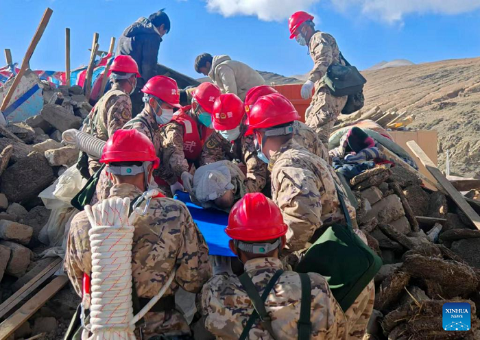 A total of 126 people have been confirmed dead and 188 others injured after a 6.8-magnitude earthquake jolted southwest China's Xizang Autonomous Region on Tuesday morning, toppling thousands of rural houses on the northern slope of the Himalayas. All-out rescue efforts underway to save lives and minimize casualties following the quake. (Photo: Xinhua)
