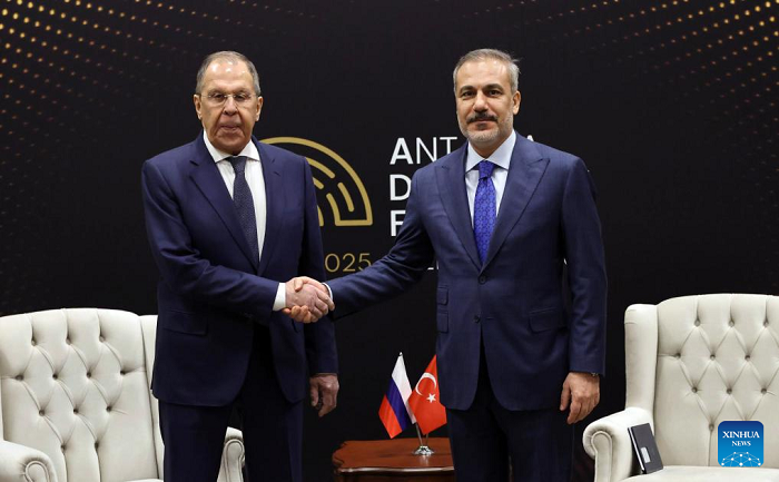  Turkish Foreign Minister Hakan Fidan and his Russian counterpart Sergey Lavrov met on Saturday to discuss the Ukraine conflict and the safety of navigation in the Black Sea. (Photo: Mustafa Kaya/Handout via Xinhua)
