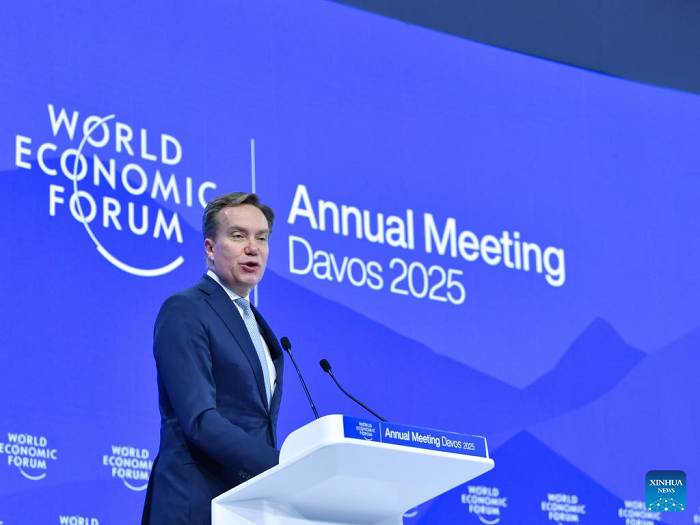 World Economic Forum (WEF) President Borge Brende delivers closing remarks during the WEF annual meeting in Davos, Switzerland, on Jan. 24, 2025. The WEF concluded its annual meeting in Davos on Friday, calling for increased cooperation in the face of global challenges and uncertainty. (Photo: Xinhua)