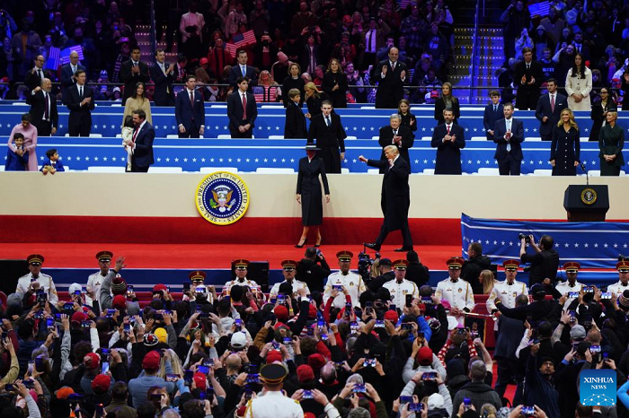 U.S. President Donald Trump attends his presidential parade at Capital One arena in Washington, D.C., the United States, on Jan. 20, 2025. (Photo: Xinhua)