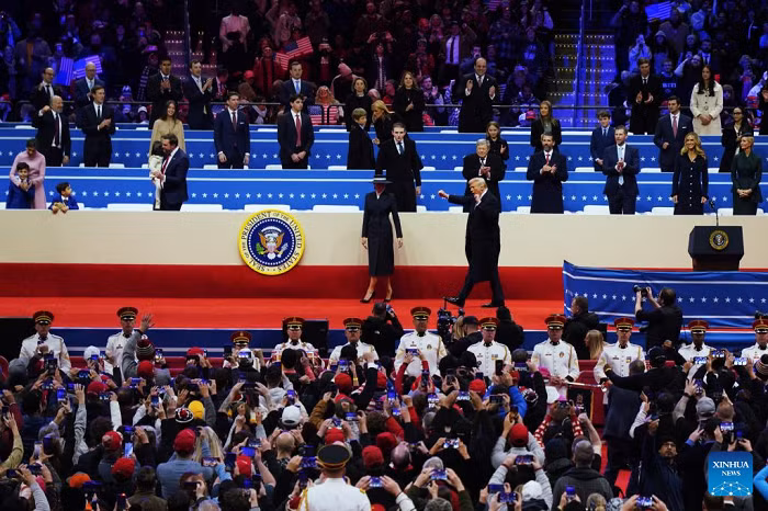 U.S. President Donald Trump attends his presidential parade at Capital One arena in Washington, D.C., the United States, on Jan. 20, 2025. (Photo: Xinhua)