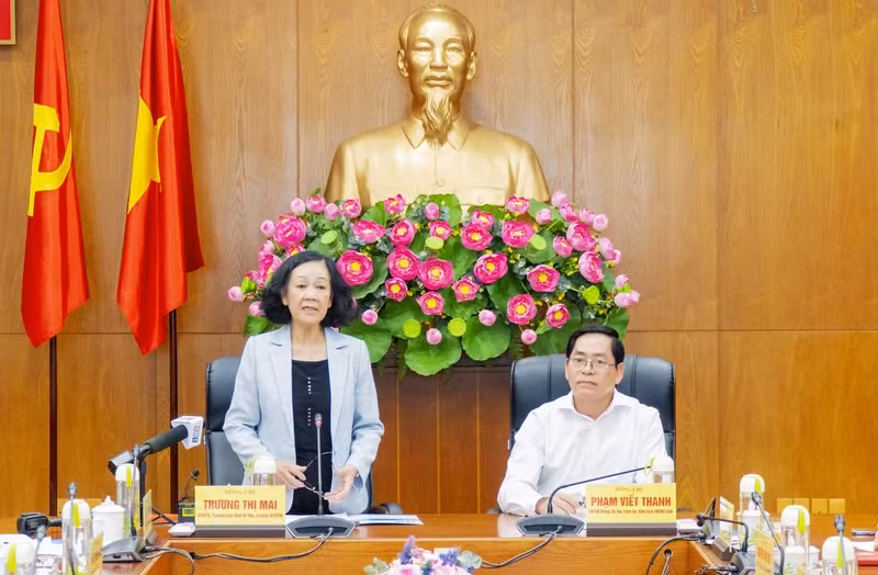 Politburo member Truong Thi Mai speaking at the working session with the Party Committee of Ba Ria - Vung Tau Province.