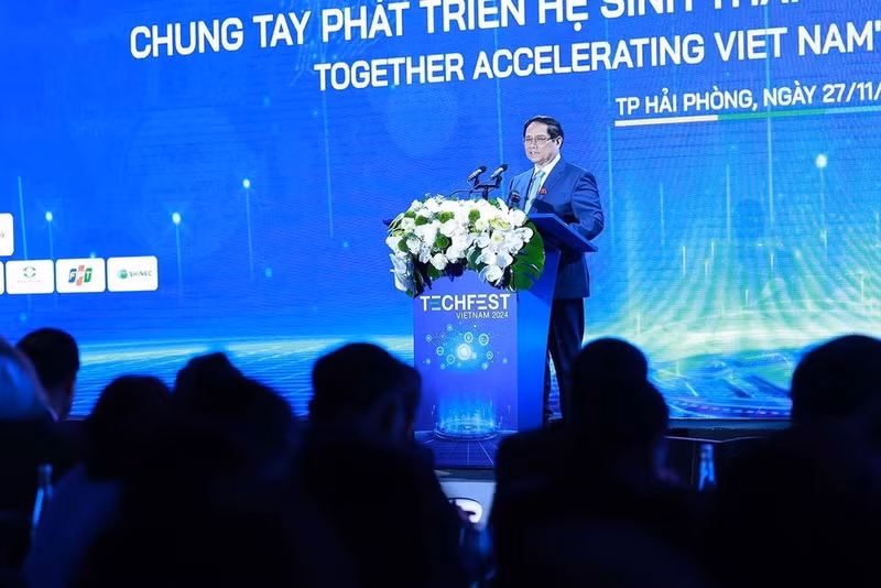 Prime Minister Pham Minh Chinh speaks at the opening ceremony of the National Innovative Entrepreneurship Day (Photo:VNA)
