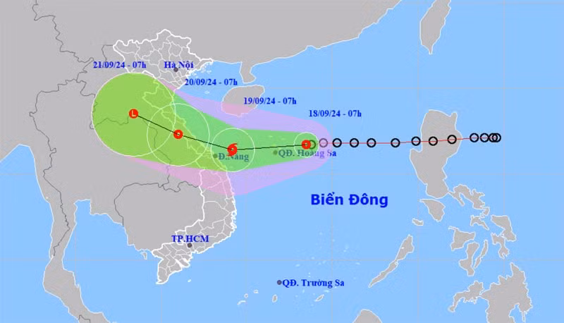 The projected path of the tropical depression at 7AM (Photo: nchmf.gov.vn)