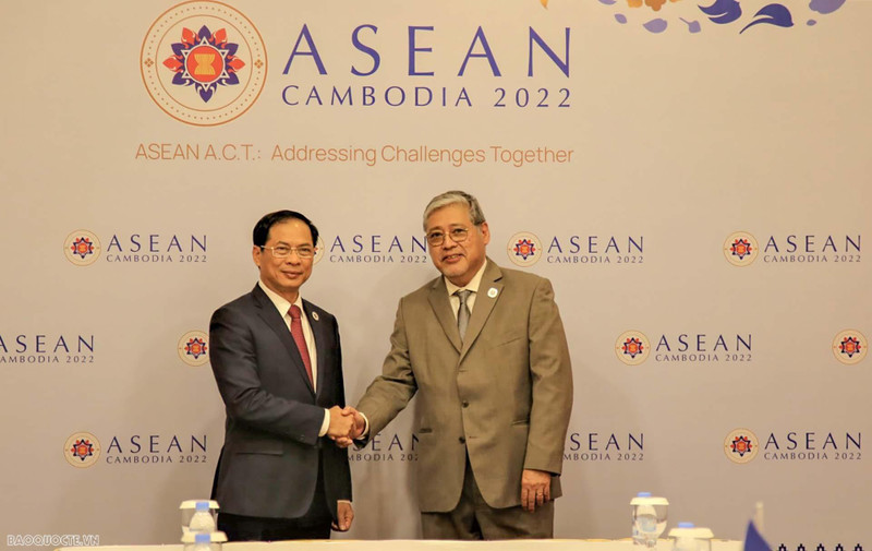 Vietnamese Minister of Foreign Affairs Bui Thanh Son (L) and his Philippine counterpart Enrique Manalo (Photo: VNA)