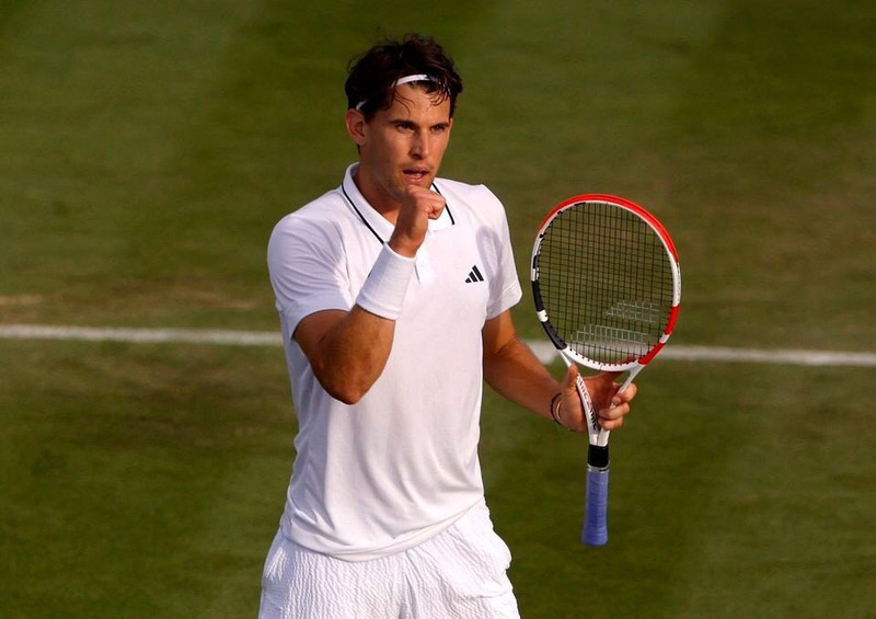 Austria's Dominic Thiem reacts during his first round match against Greece's Stefanos Tsitsipas - Tennis - Wimbledon - All England Lawn Tennis and Croquet Club, London, Britain - July 5, 2023. (Photo: Reuters)