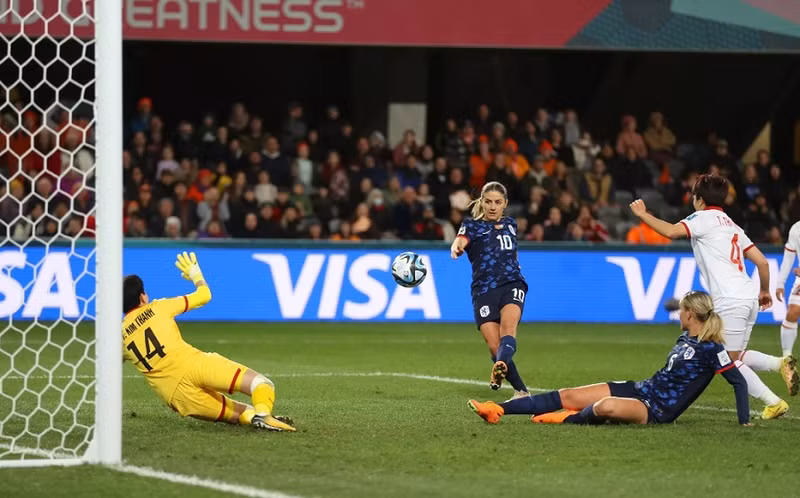 Danielle van de Donk scores as the Dutch go five goal ahead before halftime. (Photo: FIFA)