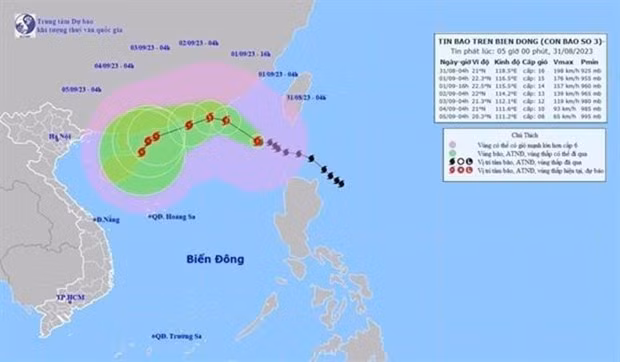 The movement of typhoon Saola (Source: National Centre for Hydro-Meteorology Forecasting)