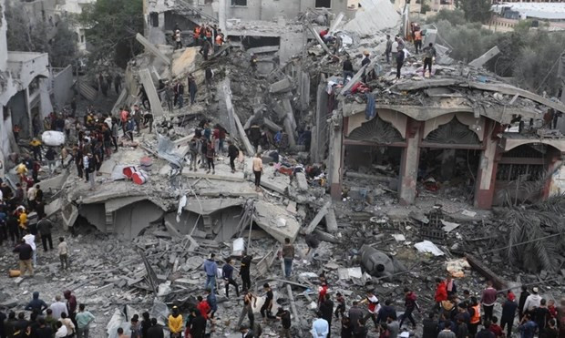Destroyed buildings after Israel's attrack in Rafah city, southern Gaza Strip (Photo: Xinhua/VNA)