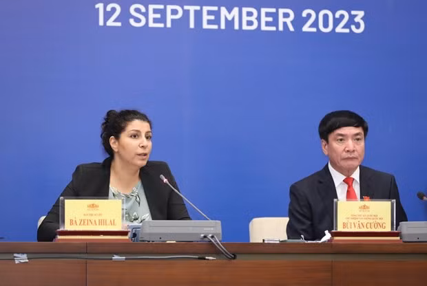 Zeina Hilal, a representative of the IPU Secretariat at the press conference (Photo: VNA)