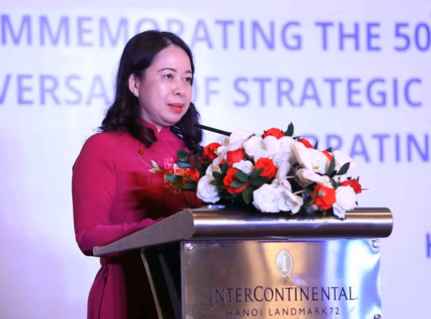 Vice President Vo Thi Anh Xuan addresses the ceremony in Hanoi on August 1. (Photo: VNA)