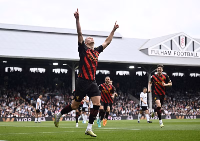 Manchester City's Erling Braut Haaland celebrates scoring their first goal - Premier League - Fulham v Manchester City - Craven Cottage, London, Britain - April 30, 2023. (Photo: Reuters)