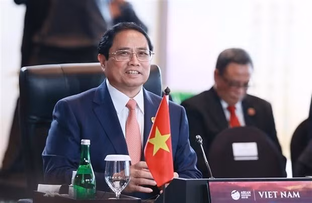 Prime Minister Pham Minh Chinh attends the dialogue session between ASEAN leaders and representatives of the High-Level Task Force on ASEAN Community's Post-2025 Vision (Photo: VNA)